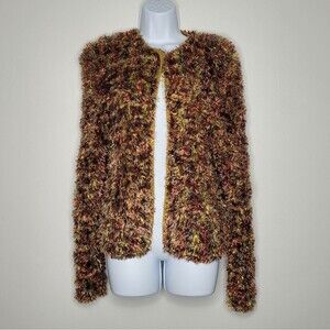 Vintage 80s 90s Colorful Maximalist Shaggy Rainbow Cardigan Hippie Quirky Med